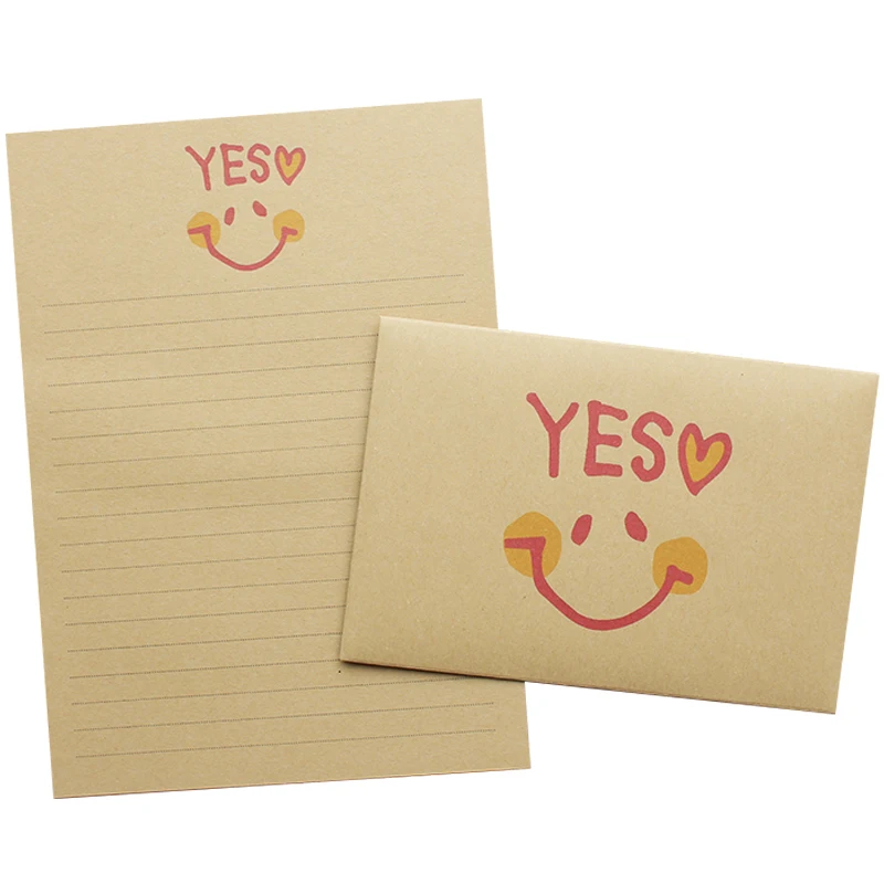 Kawaii Brown Kids Painting Letter Envelope Set Creative Cute Cartoon Face Kraft Paper Color Invitation Message Stationery Gift 5