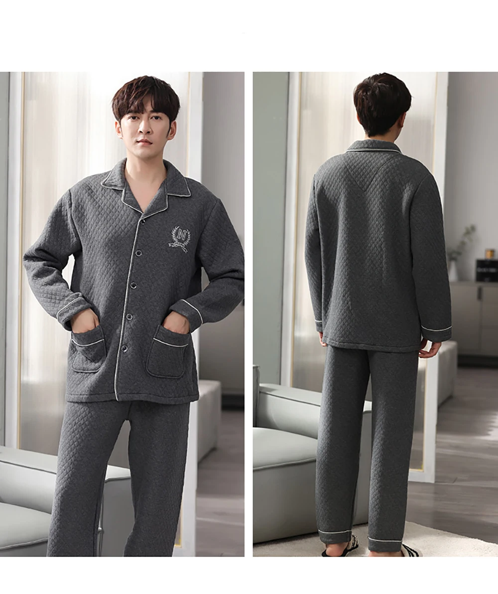 Autumn Winter Male Warm Pajamas Thickened Cotton Men Fashion Plaid Pajama Sets 4XL Plus Size Pijama Casual Sleepwear Lounge Set pyjama homme