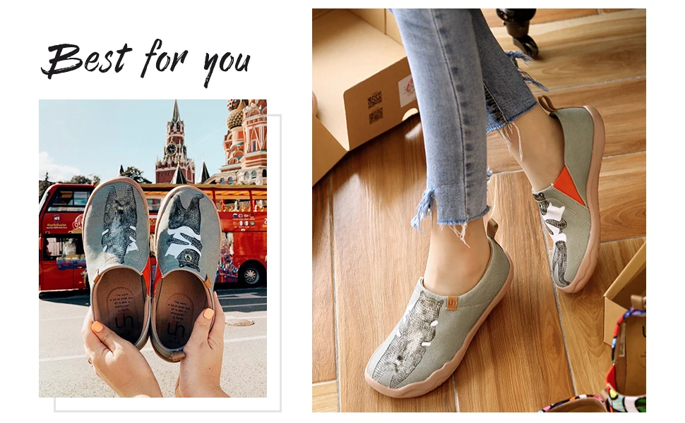 UIN Bear's Hug Дизайн Окрашенные Женщины Холст Обувь Slip on Мокасины Дорожные Кроссовки