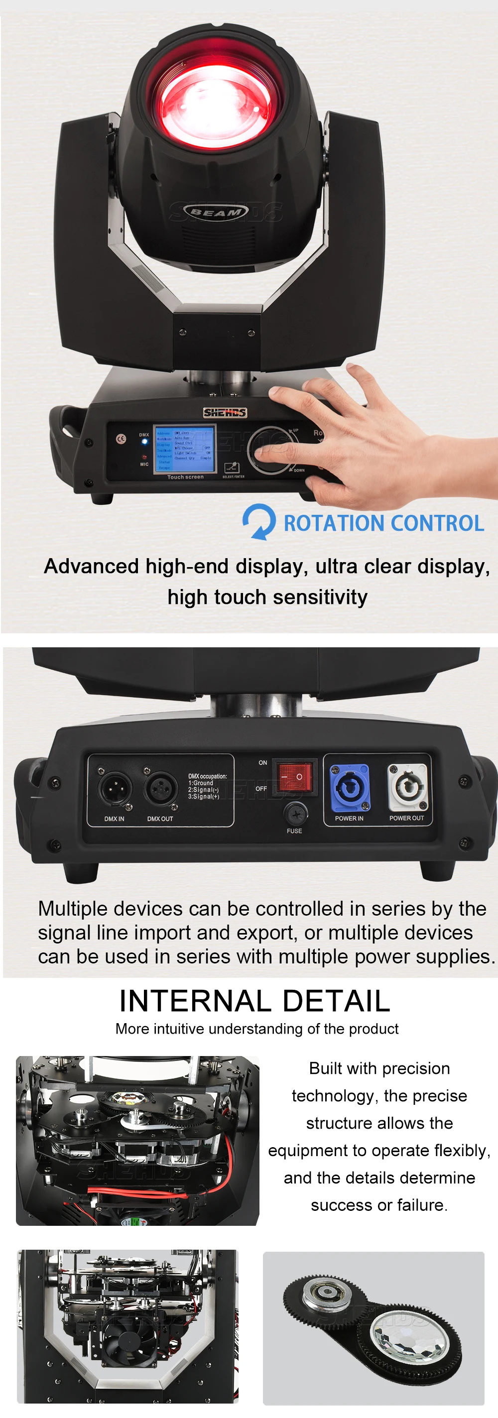 Луч 230 Вт 7R луч движущаяся голова светильник DMX512 для профессионального сценического светильник Ночной клуб вечерние с лучевым эффектом сенсорный экран SHEHDS