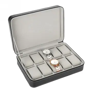 

jewelry display Watch Box, 10 Grids Portable Watch Storage Box Zipper Home Travel Business Collector Organizer for Watch Rings