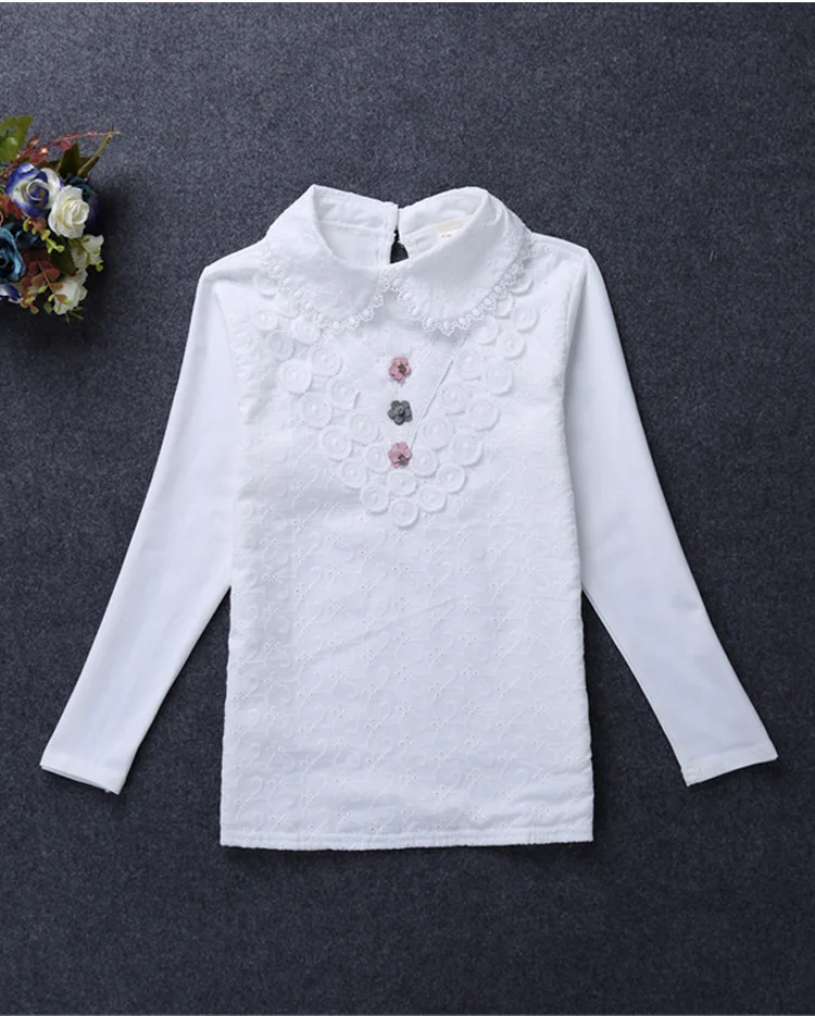 Г., осенне-зимняя белая блузка для девочек школьные топы для маленьких девочек, хлопковая кружевная рубашка с длинными рукавами детская одежда возраст от 1 до 10 лет, 12 лет