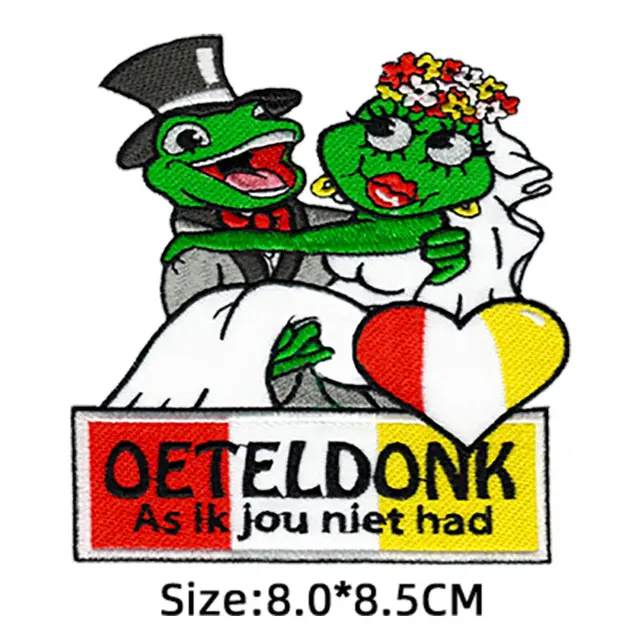 2021 Oeteldonk Emblem Frog Carnival for Netherland Emblems Full Embroidered Iron on Embroidery Patches for Clothing Applique F PE3371CT