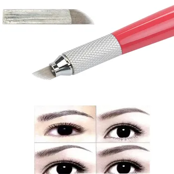 

10 pcs Curved Permanent Embroidered Makeup Manual Oblique Eyebrow Tattoo Microblade Needles 15 Pins Stitches