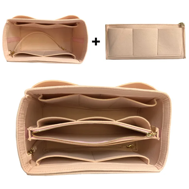 Hot Popular Women's Makeup Organizer Felt Cloth Insert Bag Multi-functional Travel Cosmetic Bag Girl Storage Toiletry Liner Bags root pink