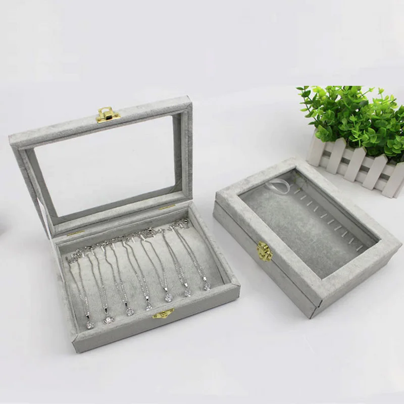 New L20*W15*H4.8cm Various Color Options Necklace Velvet Jewelry Box Rings Earrings Pendants Bracelets Holder Makeup Organizer