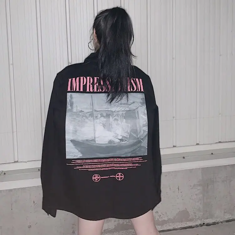 

Off-White 19fw Autumn And Winter, Latest Profile Jeans Coat Pink Oil Painting Manet Portrait Couples