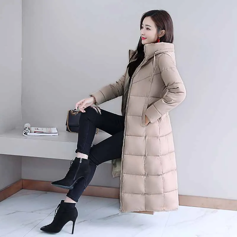 Зимняя женская куртка, теплая верхняя одежда, 6XL, Женская парка, Manteau Femme Hiver, X-long, с капюшоном, с хлопковой подкладкой, Женское пальто, высокое качество - Цвет: Хаки