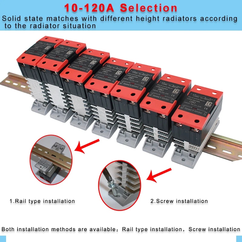 10A 25A 40A 60A 80A 100A 120A Din Rail Mounted Solid State Relay SSR Single Phase DC Control AC With Heat Sink