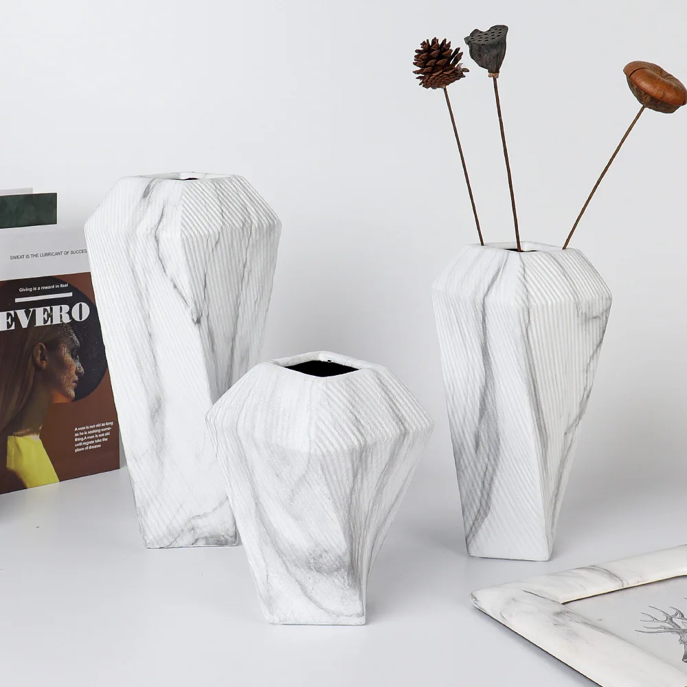 

Nordic Home Furnishings Marbling Ceramic Vase Diagonal Crafts Porch Living Cute Room Accessories Aesthetic Soft Decorations