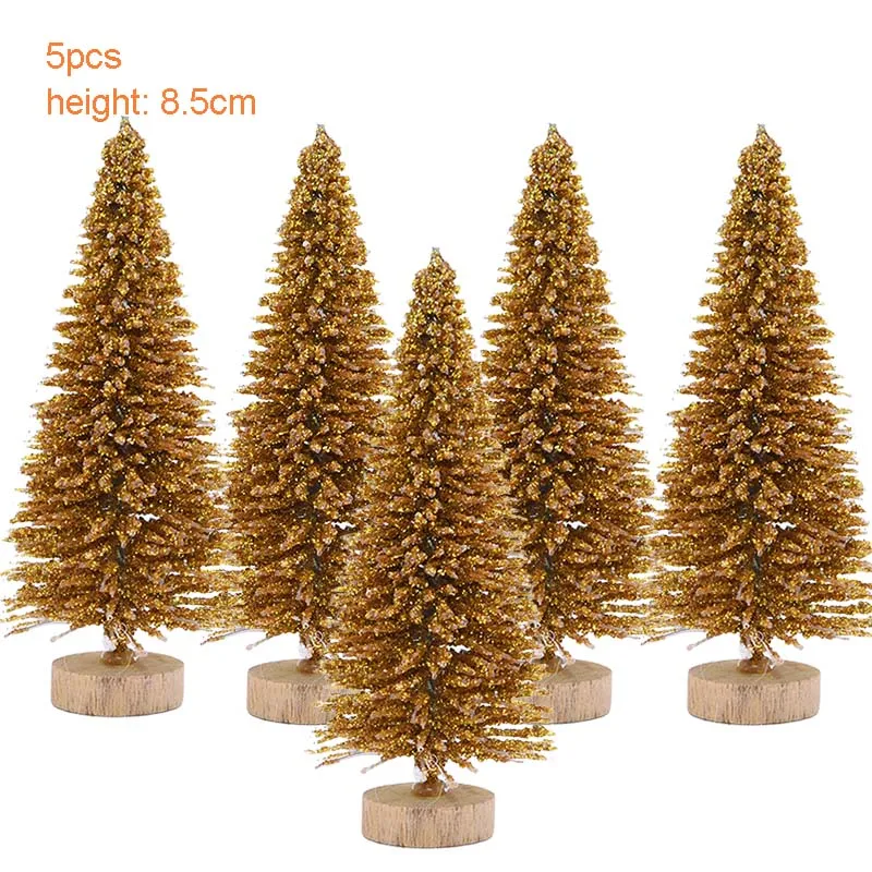 8.5cm-gold 5 шт. деревянные Сизалевые Рождественские Мини-елки из золота и серебра, Искусственные Рождественские елки для украшения рождества, сделай сам, снежный лес, виллиаж, реквизит - Цвет: 8.5cm-gold