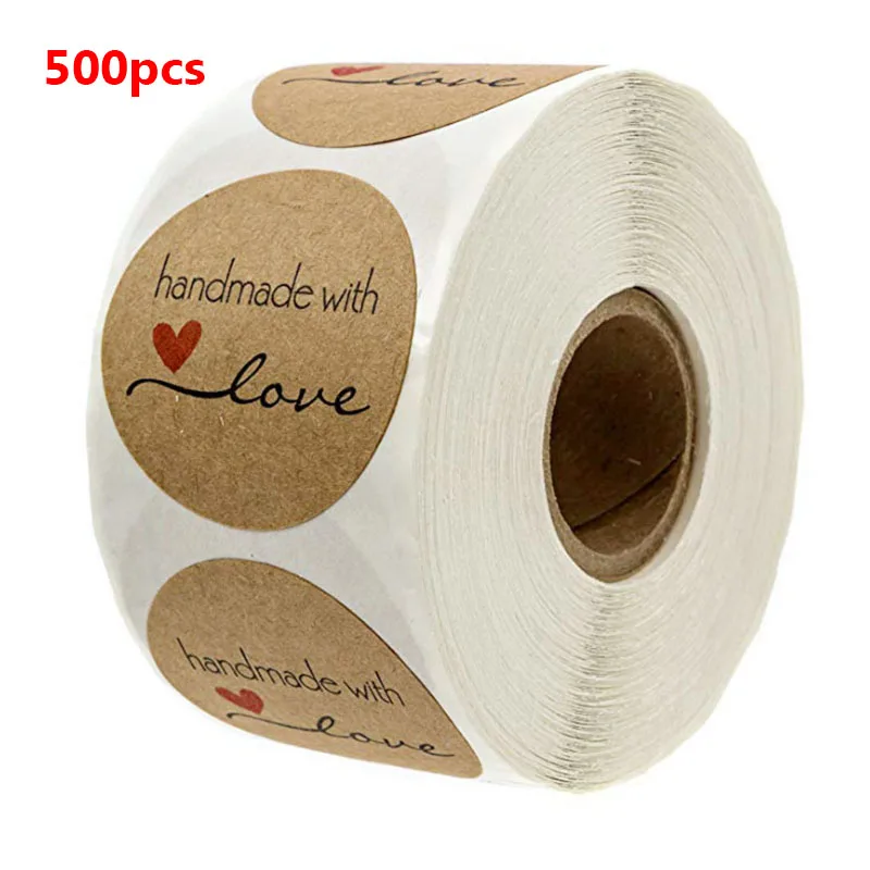 500Pcs Handmade With Love Kraft Paper Stickers Round Adhesive Labels Baking 1inch wedding party Christmas decorations stickers
