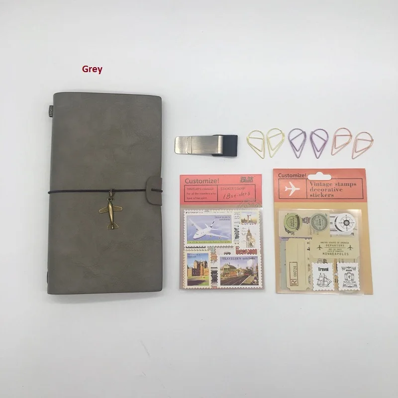 Grey set Кожаный блокнот для путешествий, ежедневник, креативный, сделай сам, винтажный, для путешествий, дневник, блокноты, TN, Sprial, записывающий ежедневный блокнот, s, подарки - Цвет: Grey set