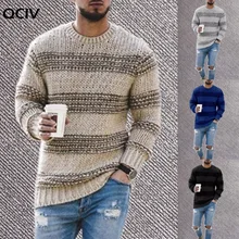 

New Men's Autumn Striped Sweaters Pullovers Male Casual High Street O-Neck Long Knitted Sweater Knitwear