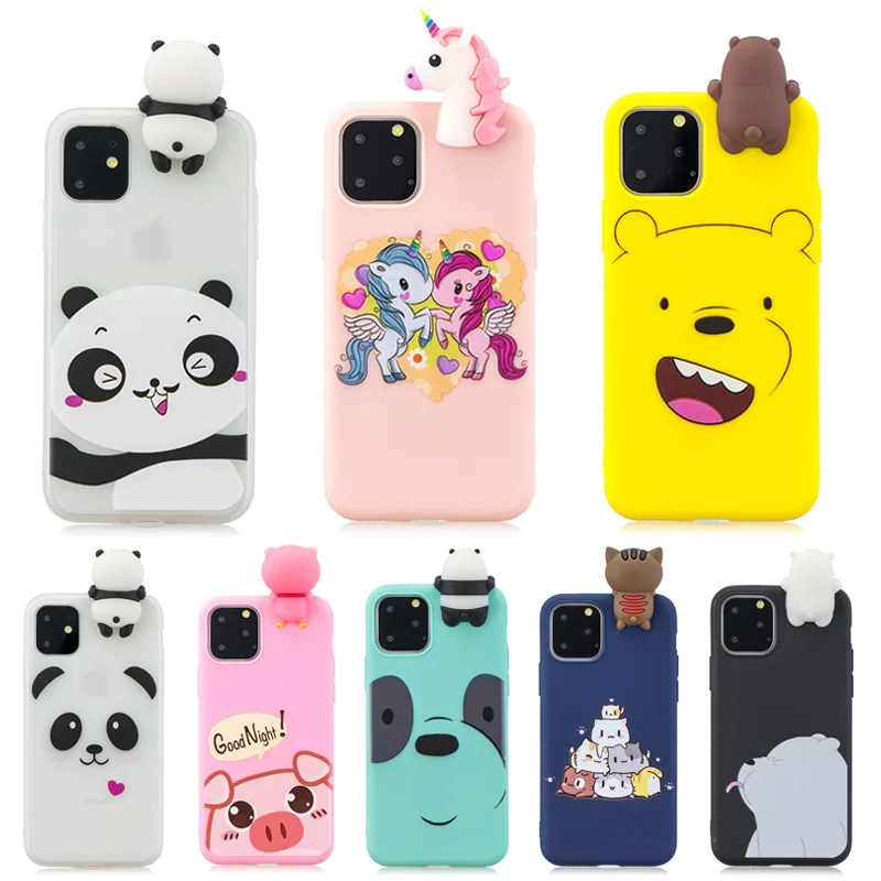 Чехол Kawaii панда Единорог Кот свинка чехол для iPhone 11 мягкий 3D из ТПУ Funda Pro Max женщин