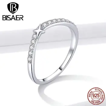 

Crescent Star Women Rings BISAER 925 Sterling Silver clear Cubic Zirconia pave Rings for Women Wedding Statement Jewelry EFR112