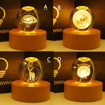 

Creative 3D Crystal Ball Night Light Bedside moon Lamp Solid Wood Base crystal ball Home Interior Decor desk lighting #425