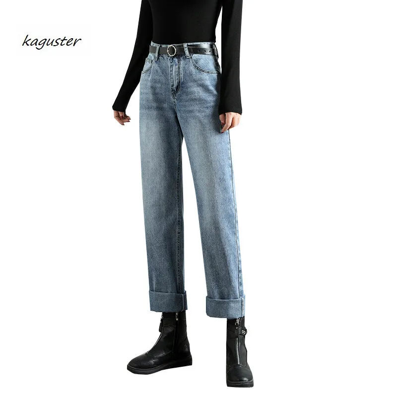 

2020 cheap spring autumn new high waist shows thin loose straight leg jeans women nine minutes trousers female pants Straight