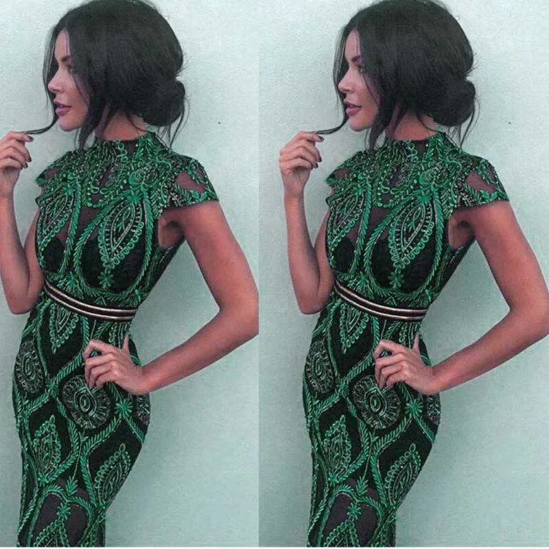 green lace cocktail dress