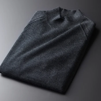 

100% Wool Sweater Men Luxury Half Turtleneck Grey Mens Autumn And Winter Solid Color Sweaters Man Plus Size 4XL