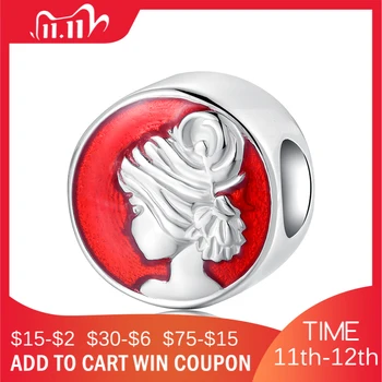 

Mother's Day fashion 925 Sterling Silver Pretty girl pattern red enamel beads Fit Original JIUHAO Charm Bracelet Jewelry making