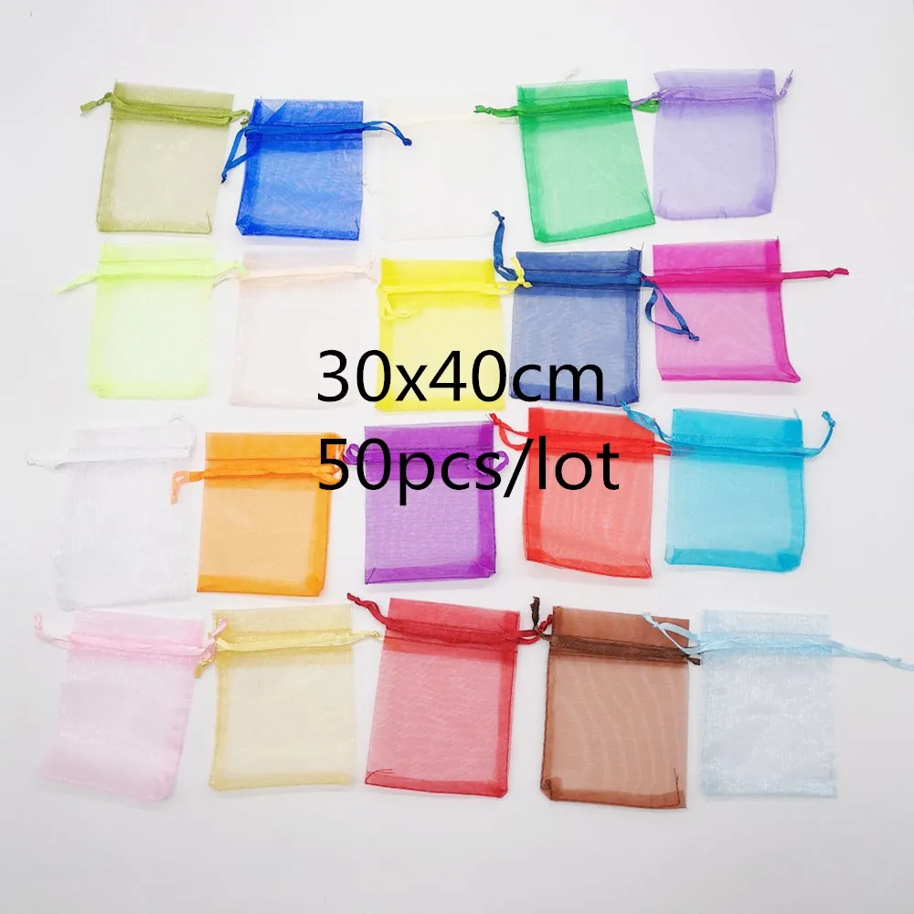 

50 шт. Подарочный пакет 30x40 см) с небольшой платформой, подарочные мешочки из органзы для упаковки Дисплей сумка для хранения мешков Свадебные украшения Рождественский подарок сумка "сделай сам"