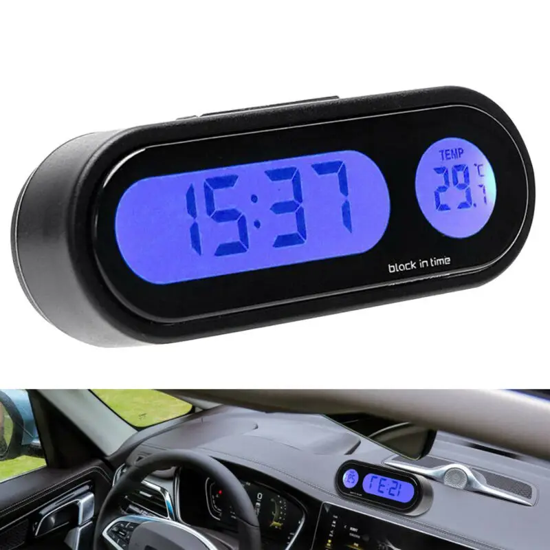 Car Electronic Clock Auto Black Plastic Thermometer With Backlight Gauges Car Electronic Clock Auto Black Plastic Thermometer With Backlight Gauges
