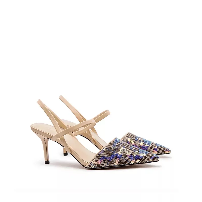 

2019 Summer Stkehidba Women's Sandals Top Quality Bling Genuine Leather Shoes Thin Heel Fashion Party Dress Ladies Shoes