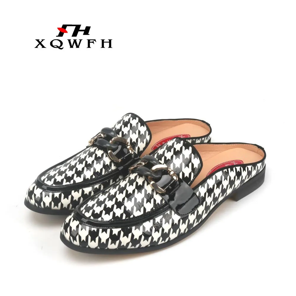 2020 Men's Patent Leather Open Back Slip-On Dress Slippers Classics Loafers Lazy Person Outdoors Half Shoes for Men Size 5.5-13 | Обувь