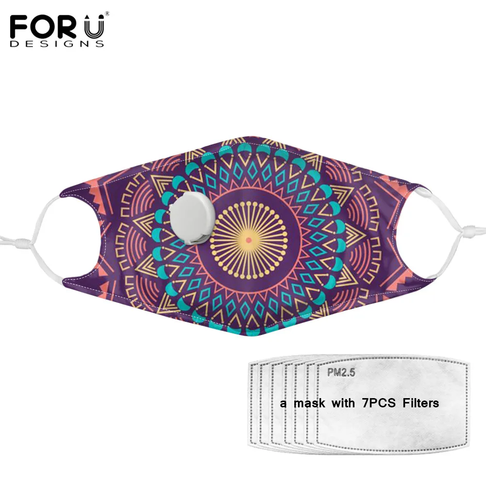 

FORUDESIGNS Valve Maske Women's Bohemian Flower Printed 7 Filters Soft Breathable Anti Dustoproof Half Mouth Masks Kids&Adults