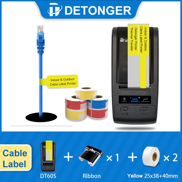 DETONGER DT60S Portable Thermal Transfer Printing Machine for Outdoor Using  300dpi with Ribbon Cable Label Printer