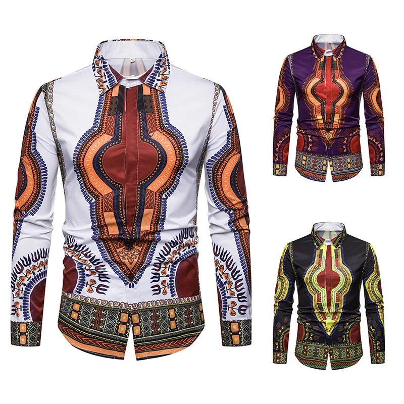 Men s Printed Shirts Men s National Shirts 3D Printed Shirts Lapel Long sleeved Shirts Men 4