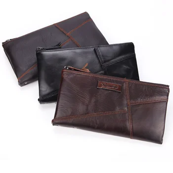 

Unisex Genuine Leather Retro Oil Wax Cowhide Wallet Men Women Long Section Fashion Luxury business Double Zipper Clip Coin Purse