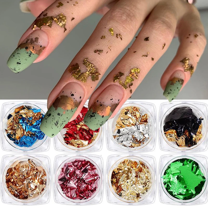 4 Box Gold Glitter Flakes Irregular Aluminum Foil Sequins For Nails Chrome  Powder Winter Manicure Nail Art Decorations Paillette