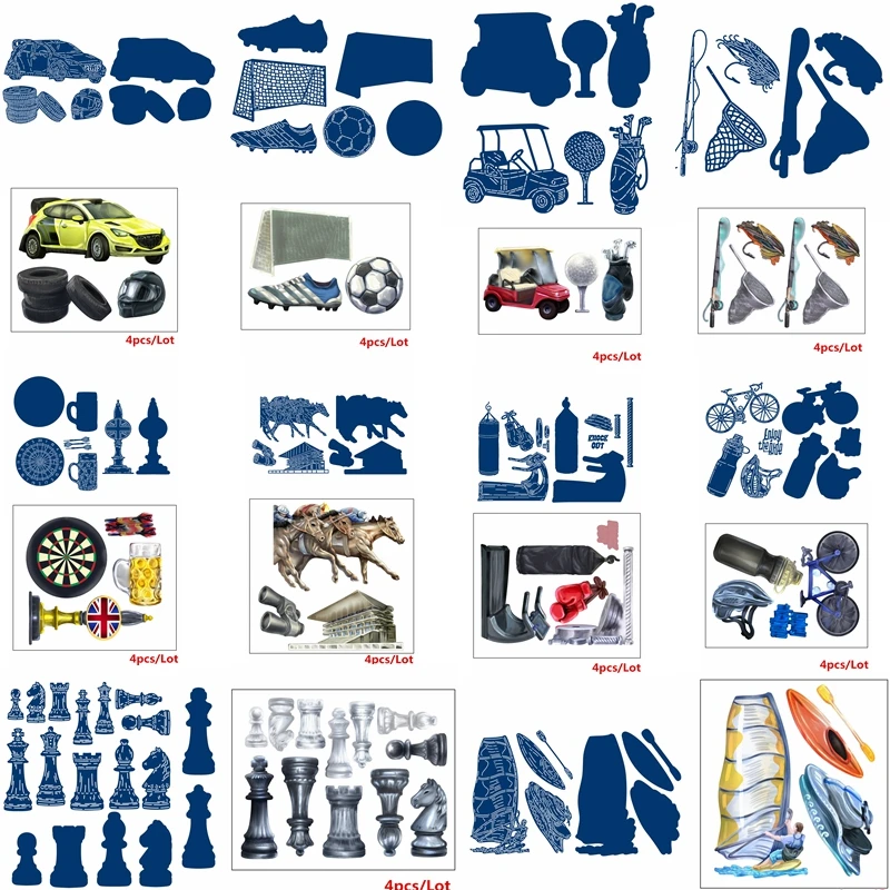

Car Football Shoes Insects Golf Surfing Chess Beer Metal Cutting Dies Match Paper Jam Cardboard Make Stencils Cards Craft 2020