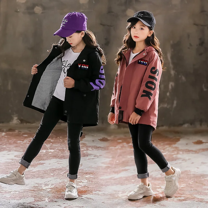 

Girls 7 Coat Autumn 2020 New Style Big Boy Korean-style Western Style Mid-length Spring And Autumn Trench Coat 12-15-Year-Old GI