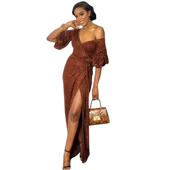 

BacklakeGirls Sexy V Neck Off Shoulder Evening Dresses Long Real Pictures Sequined Party Dress Split Side Vestidos Noche Vieja