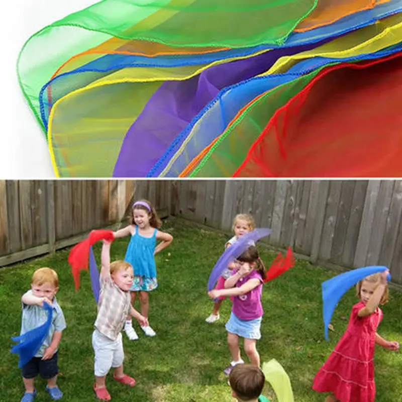 

Children Kids Kindergarten Performance Dance Scarves Bright Candy Color Gold Wire Juggling Movement Square Scarf Kerchief