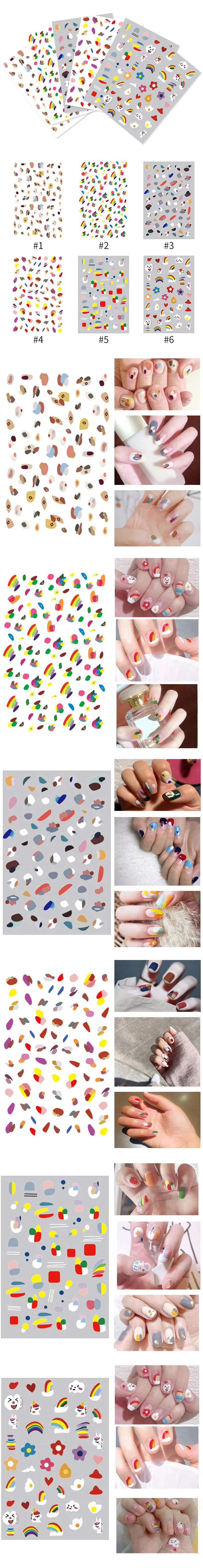 1 лист ногтей Стикеры комбинированным узором милые девчачьи цветы 3D передачи Стикеры s Self-клейкие переводные наклейки для ногтей искусство украшения