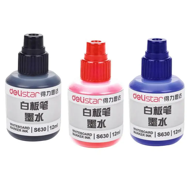 

1pcs Deli S630 Whiteboard Marker Ink 12ml Red / Black / Blue Disposable Ink Refill Liquid Whiteboard Pen Ink Wholesale
