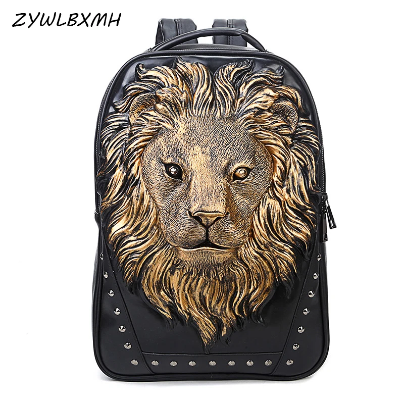 

ZYWLBXMH 3D Stereoscopic Lion Backpacks Rivet mochila Waterproof PU Leather mochilas Men's Travel Backpack mochilas para hombre