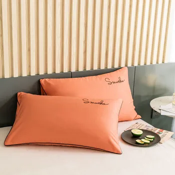 

2 piece orange fashion frontline satin pillow duvet cover king bed summer comfy solid color cheap pillow cases kids free ship