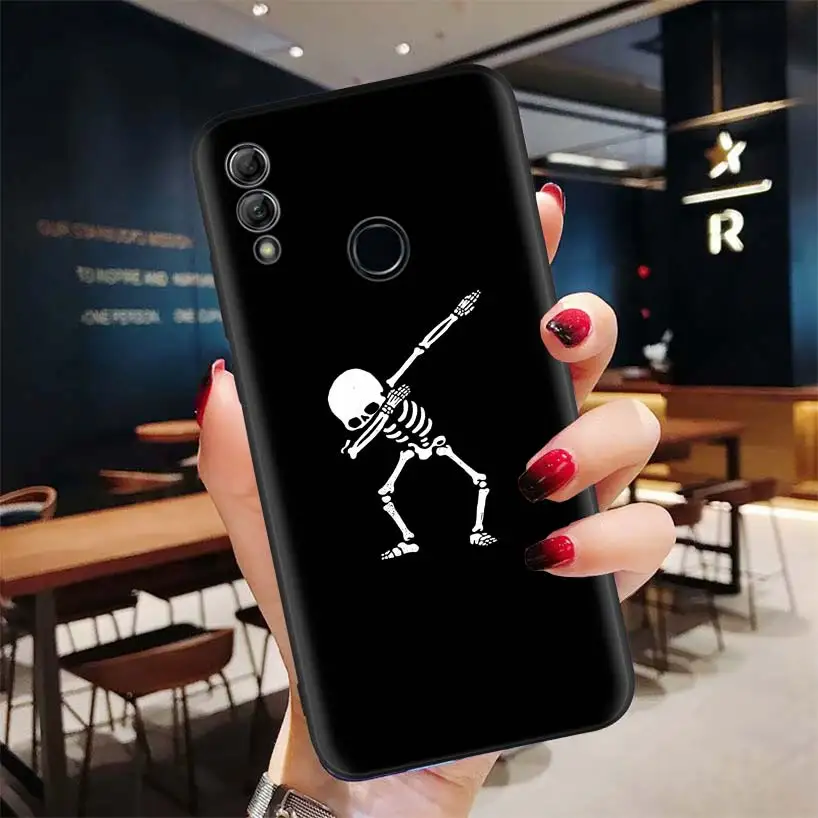 Жуткий Череп Забавный Танец скелет черный чехол для huawei Y9 Y5 Y6 Y7 Honor 10 9 Lite 9X8X8 S 8A фотоаппаратов моментальной печати 7S 7A 10i 20i V20 телефона Кок - Цвет: BD085-1