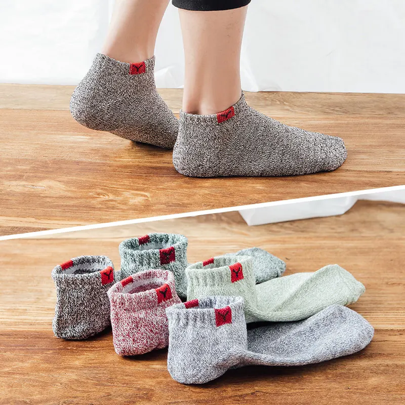 J-BOX, 5 пар, мужские короткие носки, хлопковые мужские короткие носки, цветные дышащие тапочки, толстые забавные носки - Цвет: 5 Pairs