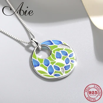 

2018 fashion 925 Sterling Silver DIY gift sparkling CZ blue green flower pattern Enamel fine Necklace Pendant Party Jewelry