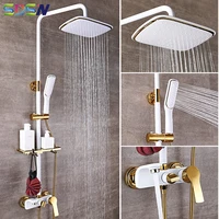 Shower Set SDSN White Gold Bathroom Shower System Quality Copper Brass Bathtub Faucet Rainfall Shower Head Spa Bath Shower Sets 1