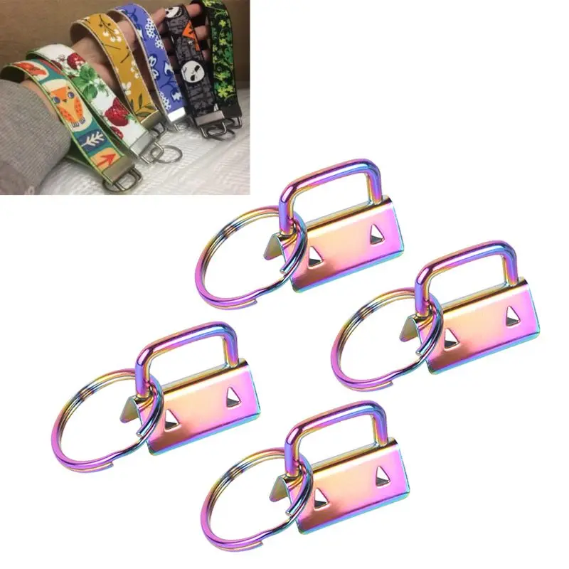 

4Pcs Key Fob Hardware 25mm Rainbow Color Vacuum Plating keychain Split Ring For Wrist Wristlets Cotton Tail Clip Webbing JUL29