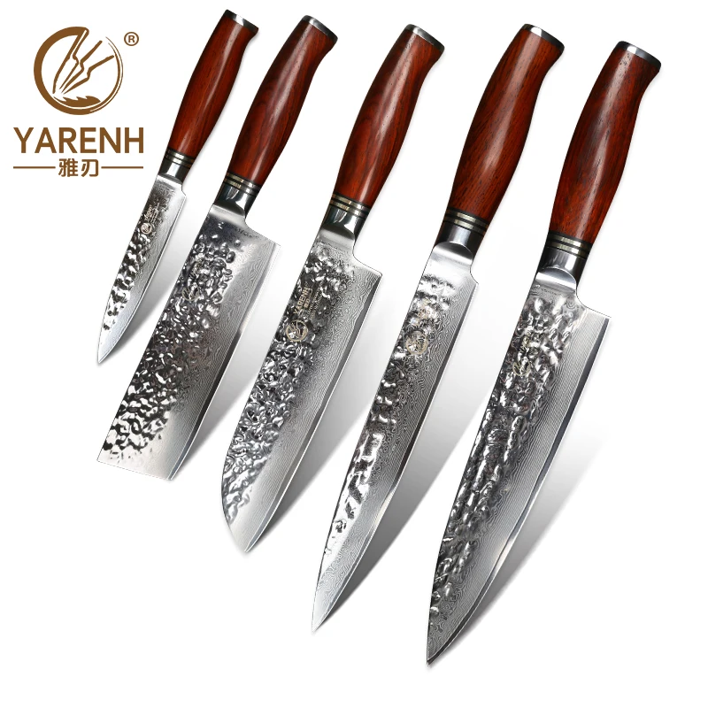 YARENH 5 шт. кухонные ножи Набор Дамасская сталь Подарочная коробка