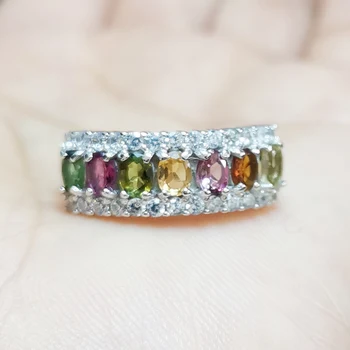 

Natural real tourmaline ring Free shipping 925 sterling silver 0.2ct*7pcs gemstone Fine jewelry For men or women T203152