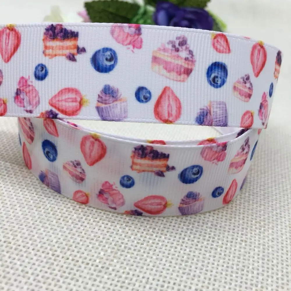 25 мм торт клубника шаблон напечатанный grosgrain лента DIY аксессуары для волос ручной работы лента DIY бант Упаковка materia 5 ярдов